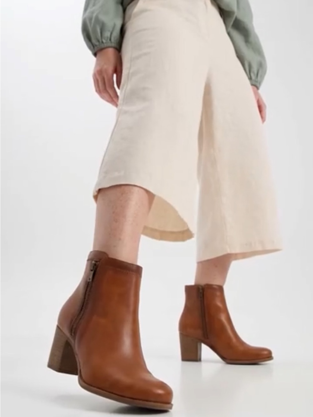 Frye Addie Double Zip Cognac Leather Block Heel Ankle Boots